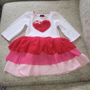 Girl Dress 2T Applique Heart Ruffled Crochet Trim Red and Pink MUDPIE